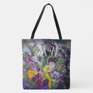 Tote Bag Pansies colorées en fleurs dans le jardin de campa