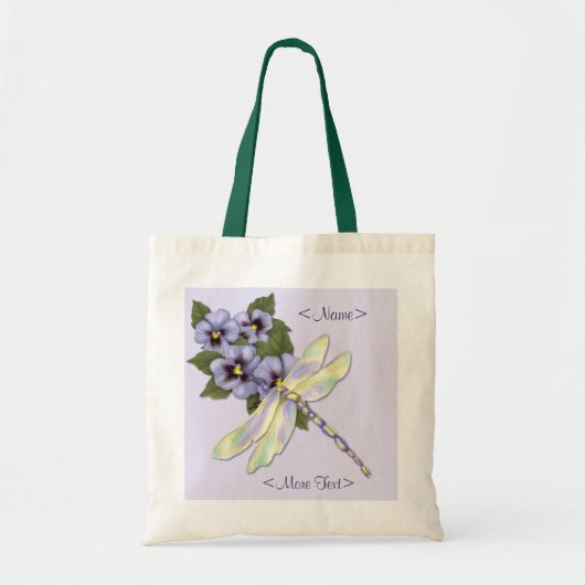 Tote Bag Pansies et libellules (Devant)