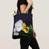 Tote Bag Pansies jaune et violet blanc (De près)