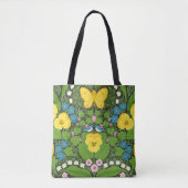 Tote Bag Pansies jaunes, oiseaux et papillons (Devant)
