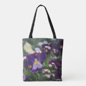 Tote Bag Pansies violettes et oubliettes roses (Dos)