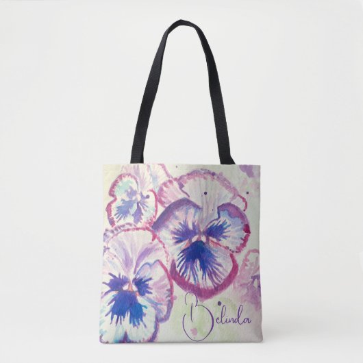 Tote Bag Pansy rose Aquarelle Peinture Florale Filles (Devant)