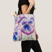 Tote Bag Pansy rose Aquarelle Peinture Florale Filles (De près)