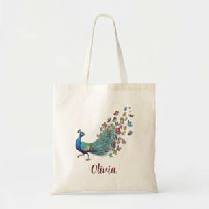 Tote Bag Paon et papillon fantaisistes