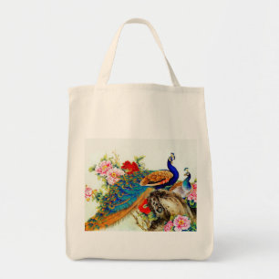 Tote Bag Paons colorés vintages