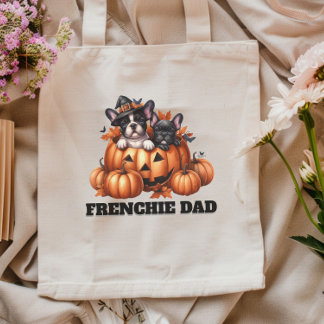 Tote Bag Papa Bouledogue Français Halloween Citrouilles