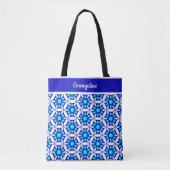 Tote Bag Papier bleu blanc floral (Devant)