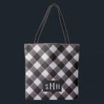 Tote Bag Papier Peint à Carreaux Buffalo Monogramme 3 Lettr<br><div class="desc">Sacs fourre-tout à monogramme de 3 lettres à carreaux Buffalo de style fermier - avec un motif texturé à l'aquarelle en gris foncé, noir et blanc cassé. Avec un joli monogramme initial de 3 lettres pour le prénom, le nom de famille et le deuxième prénom. Une idée de cadeau rustique...</div>