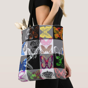 Tote Bag Papier peint à carreaux tartan à motif de papillon
