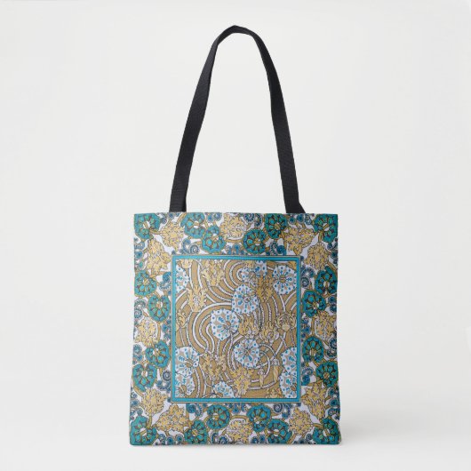 Tote Bag papier peint bleu art nouveau cyclamen (Devant)