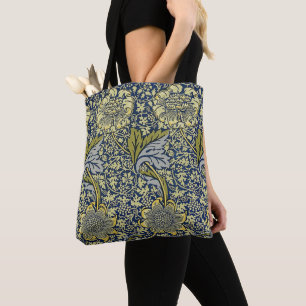 Tote Bag Papier Peint Floral William Morris Kennet Bleu Or