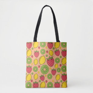 Tote Bag Papier peint fraise, citron et kiwi