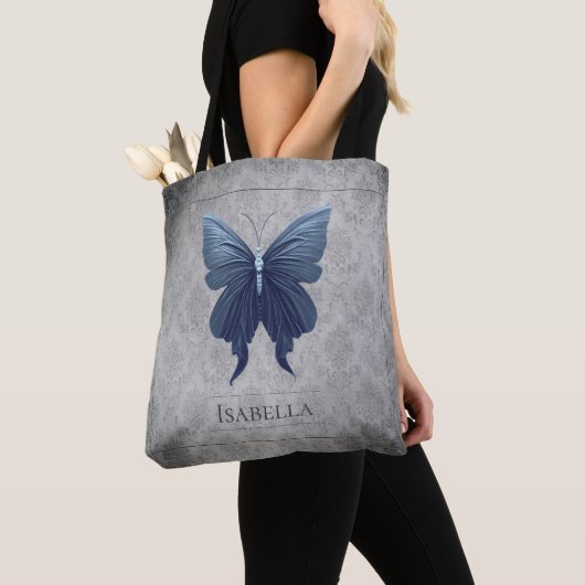 Tote Bag Papillon à bijoux bleu (De près)