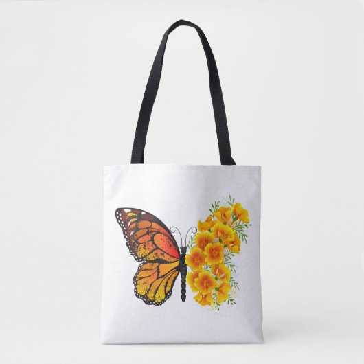 Tote Bag Papillon à fleurs avec Poppy de Californie jaune (Devant)