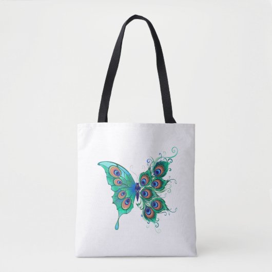 Tote Bag Papillon aux plumes de paon vert (Devant)