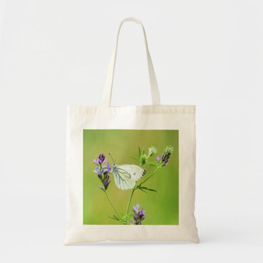 Tote Bag Papillon Blanc à Veines Vertes (Devant)
