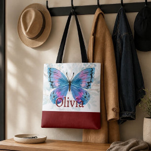 Tote Bag Papillon bleu avec accents de burgundy