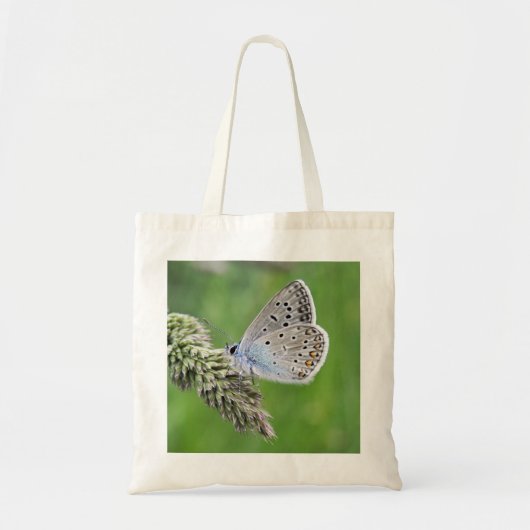 Tote Bag Papillon bleu commun sur l'herbe (Devant)