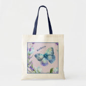 Tote Bag Papillon bleu et lavande personnalisée (Devant)