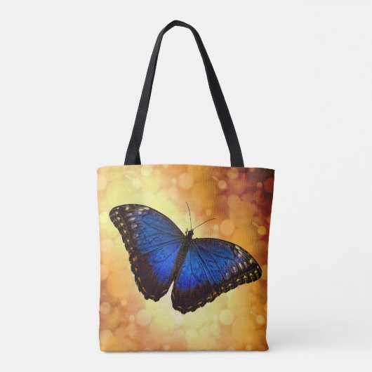 Tote Bag Papillon bleu Morpho sur Bokeh Gold (Dos)