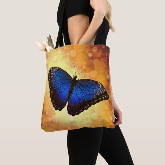Tote Bag Papillon bleu Morpho sur Bokeh Gold (De près)