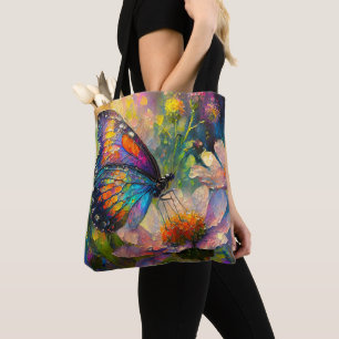 Tote Bag Papillon coloré et Fleurs sauvages à Sunrise