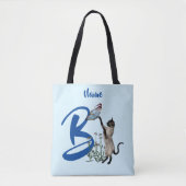 Tote Bag Papillon de chat siamois Monogramme Initiale B Nom (Devant)