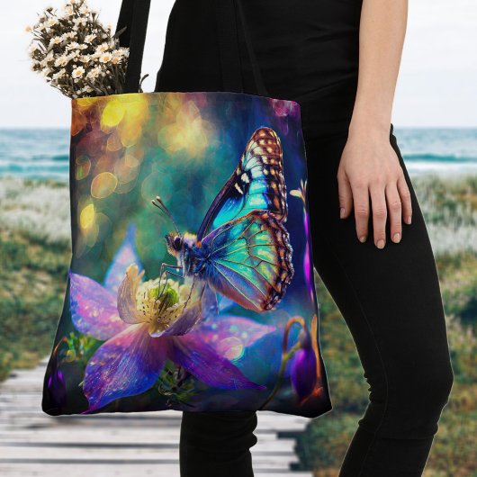 Tote Bag Papillon De Forêt Enchantée Sur Fleur