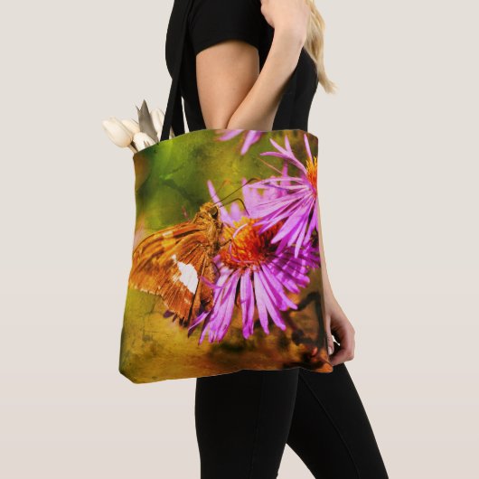 Tote Bag Papillon de la dame peint Wild Aster Flower Art (De près)