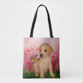 Tote Bag Papillon de marionnette jaune du Labrador Fleurs d (Devant)