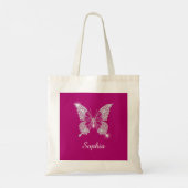 Tote Bag Papillon Diamant Blanc, Nom du script, Fuchsia pro (Dos)