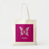 Tote Bag Papillon Diamant Blanc, Nom du script, Fuchsia pro (Devant)