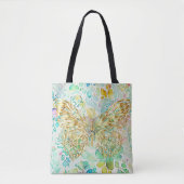 Tote Bag Papillon d'or sur Floral (Devant)