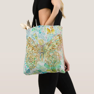 Tote Bag Papillon d'or sur Floral