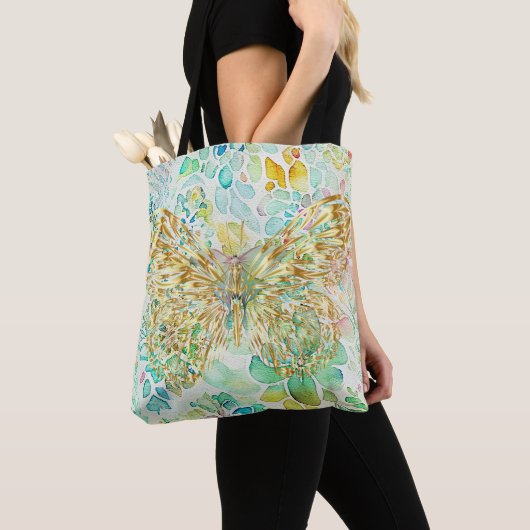 Tote Bag Papillon d'or sur Floral (De près)