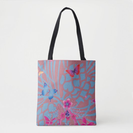 Tote Bag Papillon en or rose profond Kaléidoscope impressio (Devant)