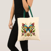 Tote Bag Papillon en vitrail coloré avec fleurs (Devant (produit))
