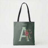 Tote Bag Papillon Fleur Monogramme Initiale A Personnalisé (Devant)