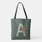 Tote Bag Papillon Fleur Monogramme Initiale A Personnalisé (Dos)