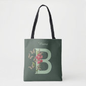 Tote Bag Papillon Fleur Monogramme Initiale B Personnalisé (Devant)