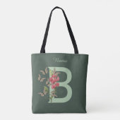 Tote Bag Papillon Fleur Monogramme Initiale B Personnalisé (Dos)