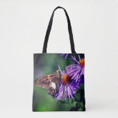 Tote Bag Papillon Lady Peint Sur Fleur Aster Sauvage (Devant)