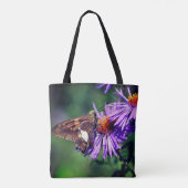 Tote Bag Papillon Lady Peint Sur Fleur Aster Sauvage (Dos)