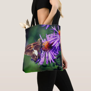 Tote Bag Papillon Lady Peint Sur Fleur Aster Sauvage