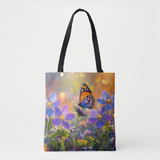 Tote Bag Papillon minuscule sur les Fleurs sauvages au leve (Devant)