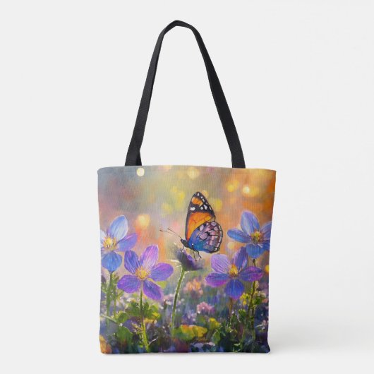 Tote Bag Papillon minuscule sur les Fleurs sauvages au leve (Dos)