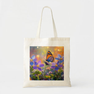 Tote Bag Papillon minuscule sur les Fleurs sauvages au leve