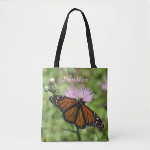 Tote Bag Papillon Monarque personnalisé et chardon rose