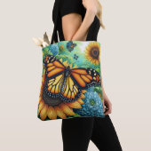 Tote Bag Papillon monarque reposant sur les tournesols (De près)