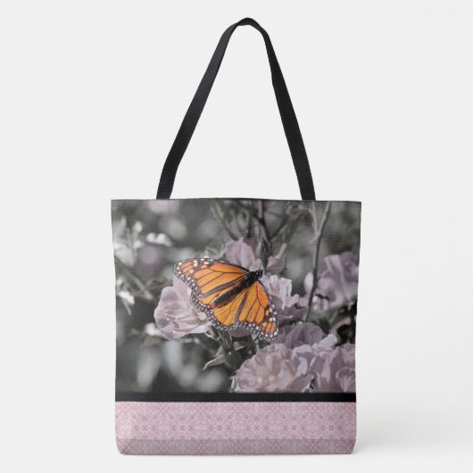 Tote Bag Papillon monarque sur Fleurs Carreaux gothiques ro (Devant)